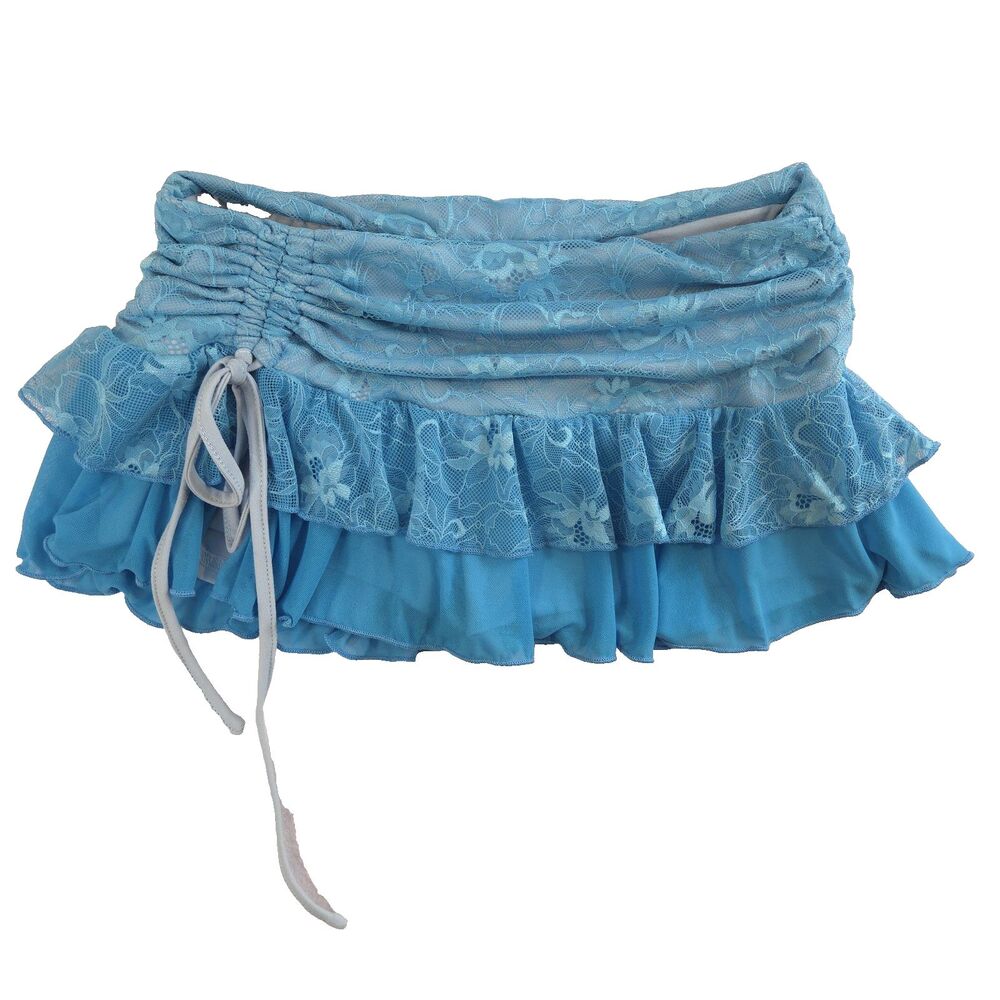 Tiered Ruched Lace Micro Mini Skirt Shorts S Fairy Whimsy Y2K Festival Coquette